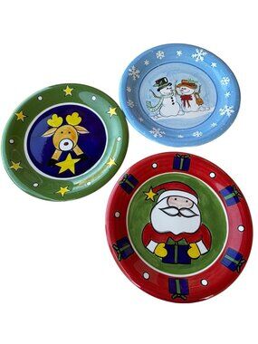 Set of 3 Salute Ceramics Christmas Decorative Ceramic Dinner Plates 10.5" (READ)